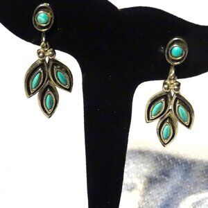 Vintage 1960s St. Labre Indian School Silver & Turquoise Clip Earrings